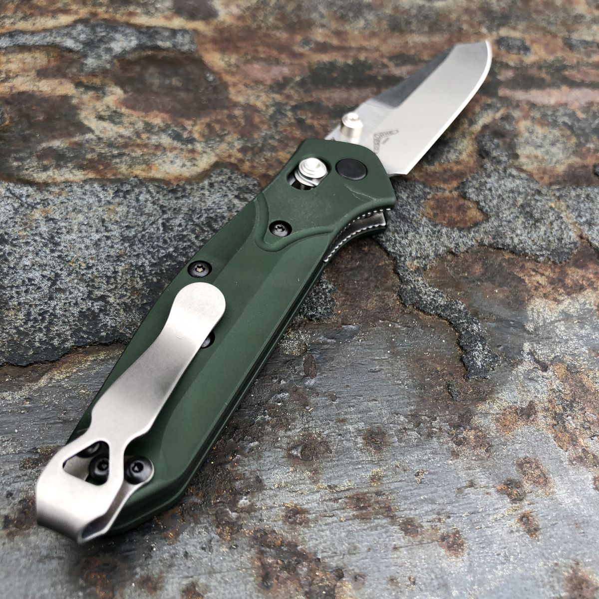 Benchmade Mini Osborne Green Aluminum Scales 2.9